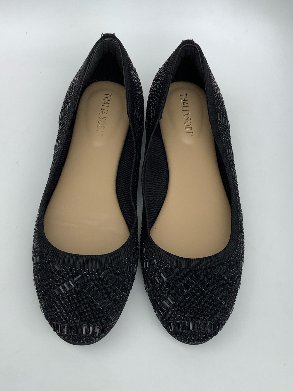 Thalia Sodi Karli Black Intricate Embellished Detail Flats Size 8.5